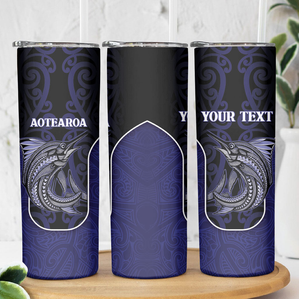 Personalised New Zealand Aotearoa Skinny Tumbler Blue Marlin Fishing Maori Pattern LT05 - Polynesian Pride