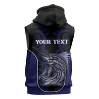Personalised New Zealand Aotearoa Sleeveless Zip Hoodie Blue Marlin Fishing Maori Pattern LT05 - Polynesian Pride