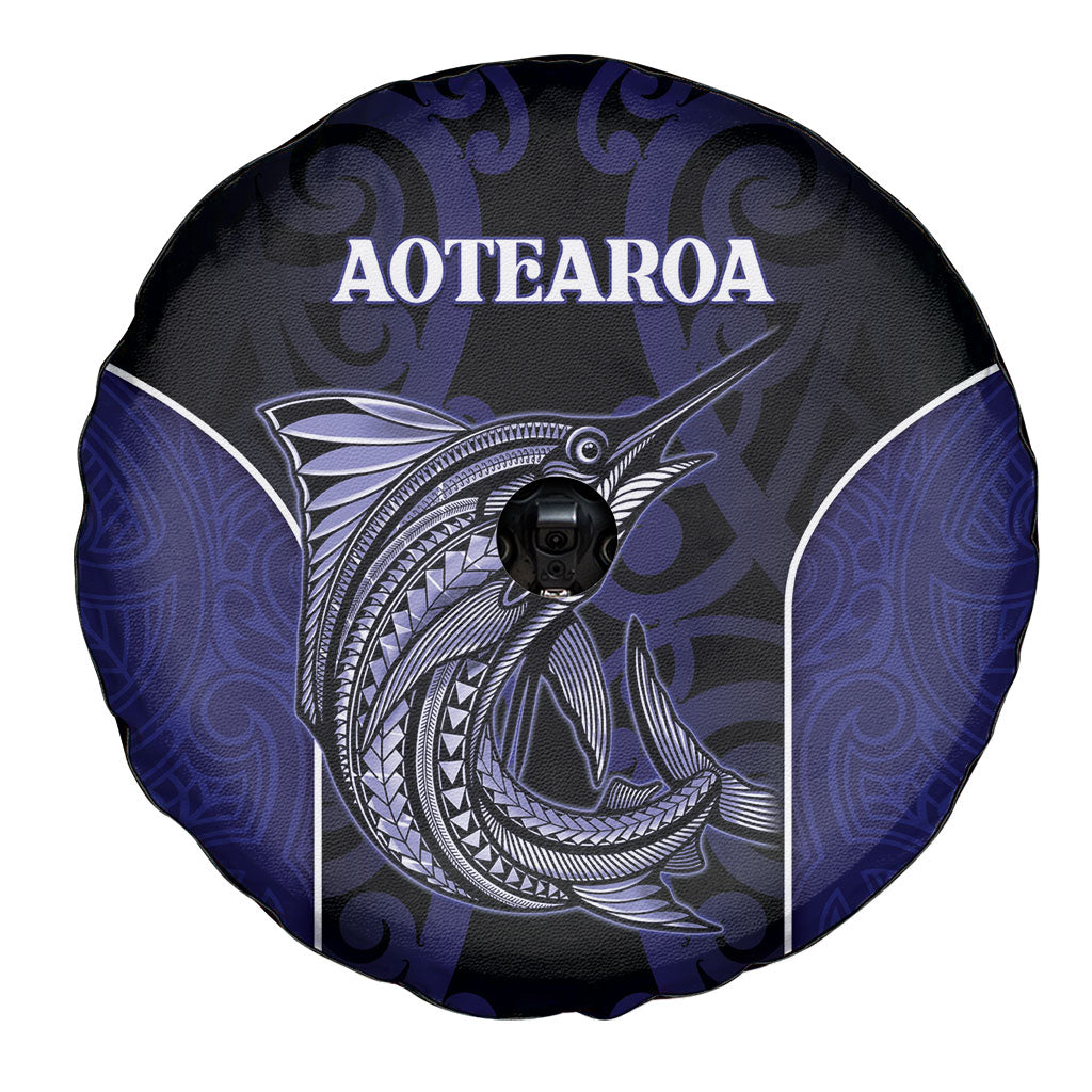 New Zealand Aotearoa Spare Tire Cover Blue Marlin Fishing Maori Pattern