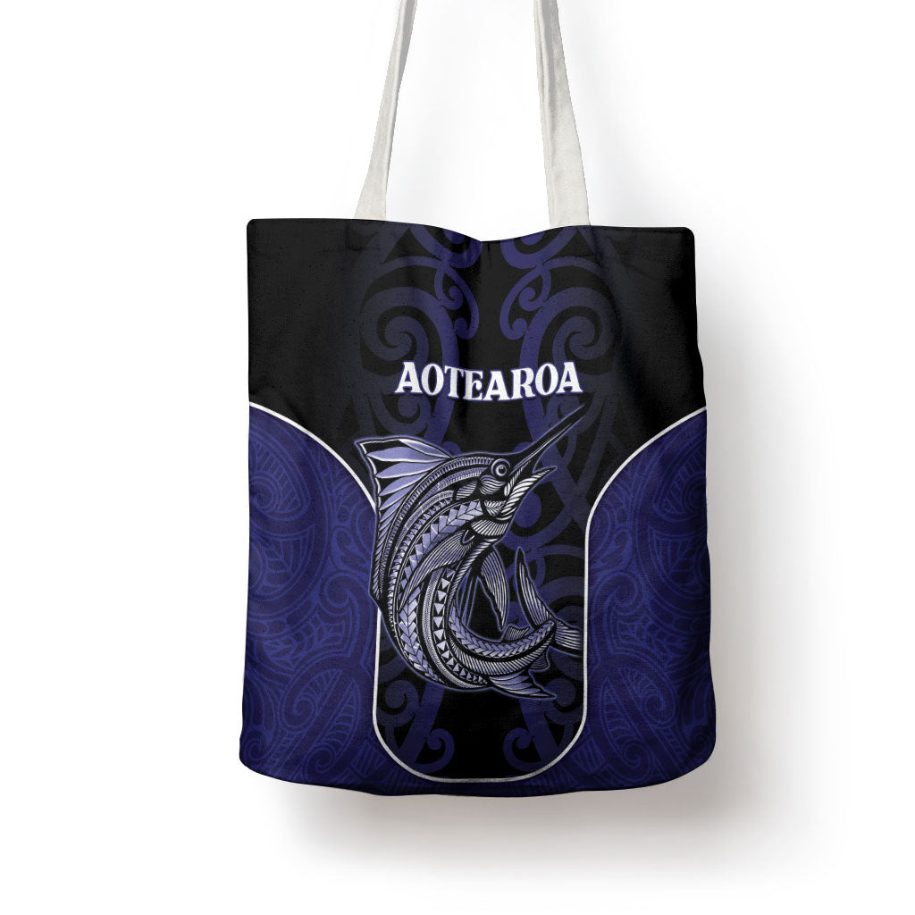 New Zealand Aotearoa Tote Bag Blue Marlin Fishing Maori Pattern