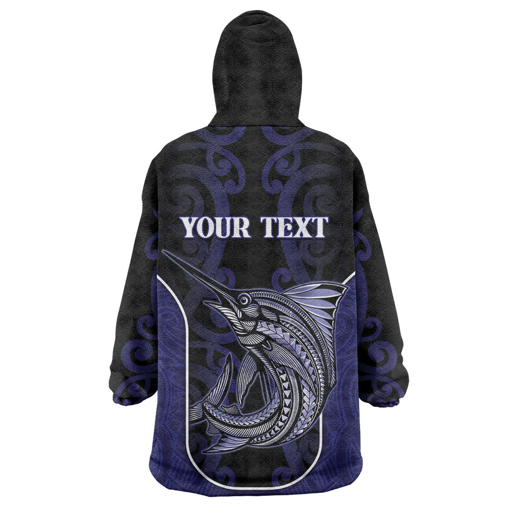 Personalised New Zealand Aotearoa Wearable Blanket Hoodie Blue Marlin Fishing Maori Pattern LT05 - Polynesian Pride