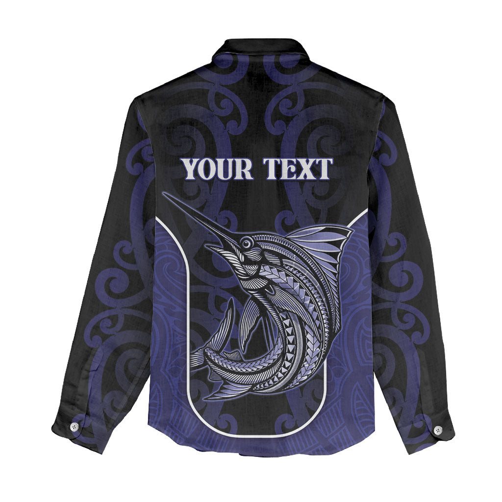 Personalised New Zealand Aotearoa Women Casual Shirt Blue Marlin Fishing Maori Pattern LT05 - Polynesian Pride