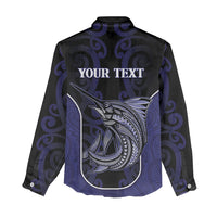Personalised New Zealand Aotearoa Women Casual Shirt Blue Marlin Fishing Maori Pattern LT05 - Polynesian Pride