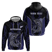 Personalised New Zealand Aotearoa Zip Hoodie Blue Marlin Fishing Maori Pattern