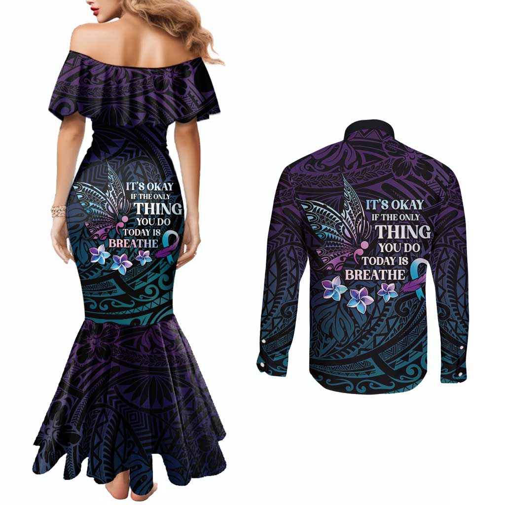 Polynesia Suicide Prevention Awareness Couples Matching Mermaid Dress and Long Sleeve Button Shirt Keep Going The World Needs You