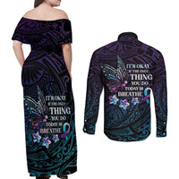 Polynesia Suicide Prevention Awareness Couples Matching Off Shoulder Maxi Dress and Long Sleeve Button Shirt Keep Going The World Needs You