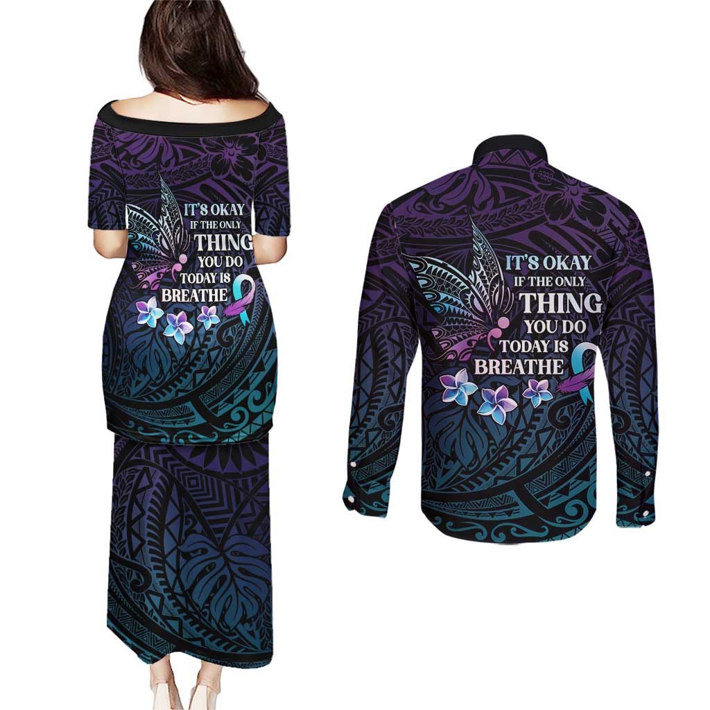 Polynesia Suicide Prevention Awareness Couples Matching Puletasi and Long Sleeve Button Shirt Keep Going The World Needs You
