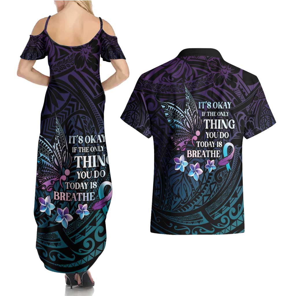 Polynesia Suicide Prevention Awareness Couples Matching Summer Maxi Dress and Hawaiian Shirt Keep Going The World Needs You