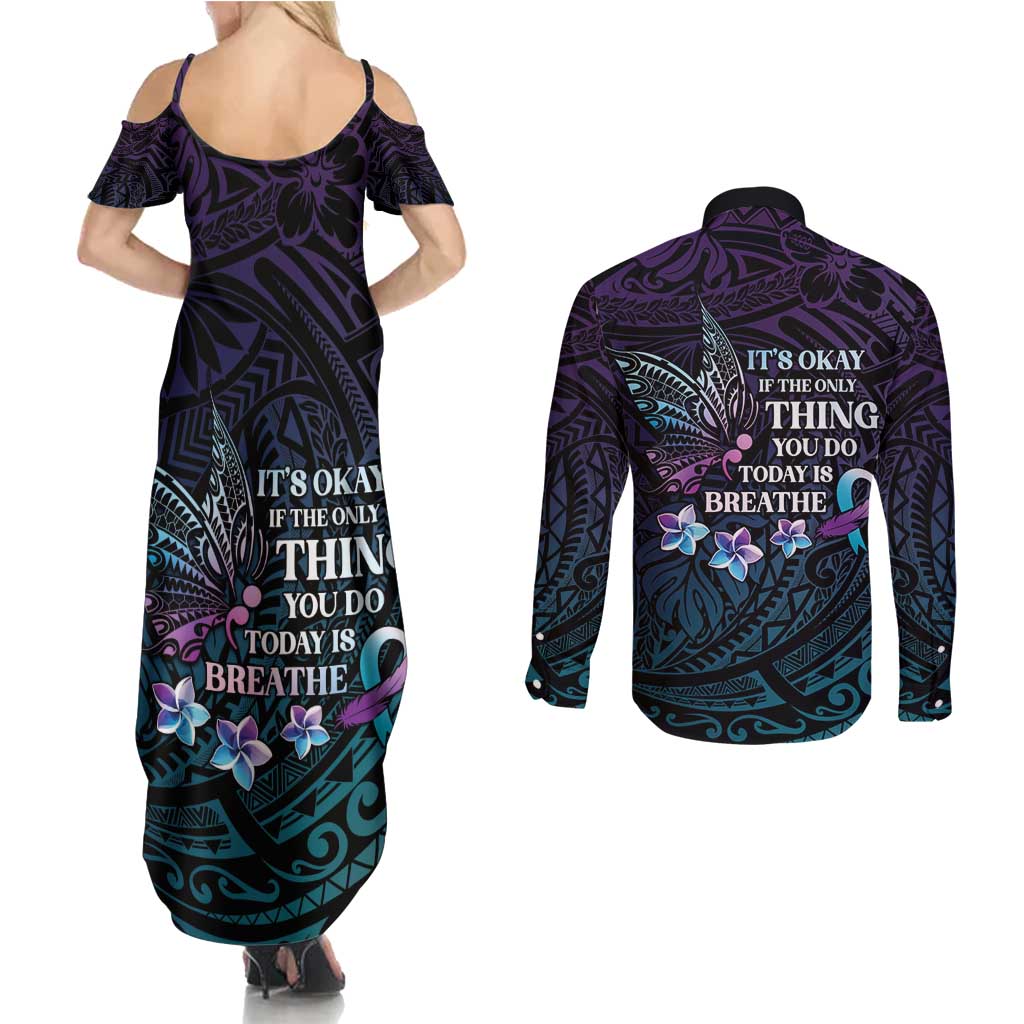 Polynesia Suicide Prevention Awareness Couples Matching Summer Maxi Dress and Long Sleeve Button Shirt Keep Going The World Needs You