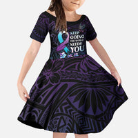 Polynesia Suicide Prevention Awareness Family Matching Long Sleeve Bodycon Dress and Hawaiian Shirt Keep Going The World Needs You LT05 Daughter's Dress Purple - Polynesian Pride