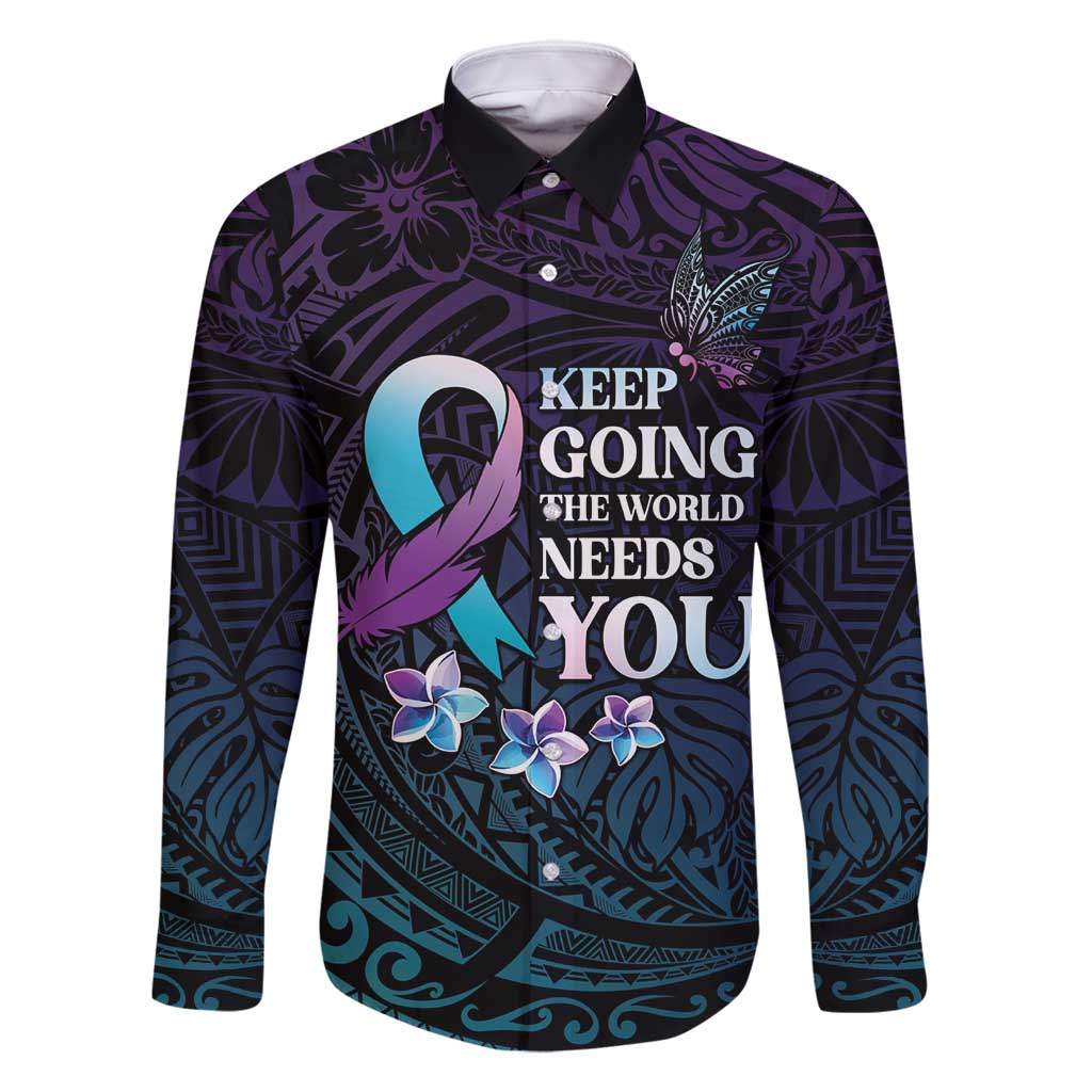 Polynesia Suicide Prevention Awareness Family Matching Long Sleeve Bodycon Dress and Hawaiian Shirt Keep Going The World Needs You LT05 Dad's Shirt - Long Sleeve Purple - Polynesian Pride