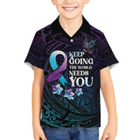 Polynesia Suicide Prevention Awareness Family Matching Long Sleeve Bodycon Dress and Hawaiian Shirt Keep Going The World Needs You LT05 Son's Shirt Purple - Polynesian Pride