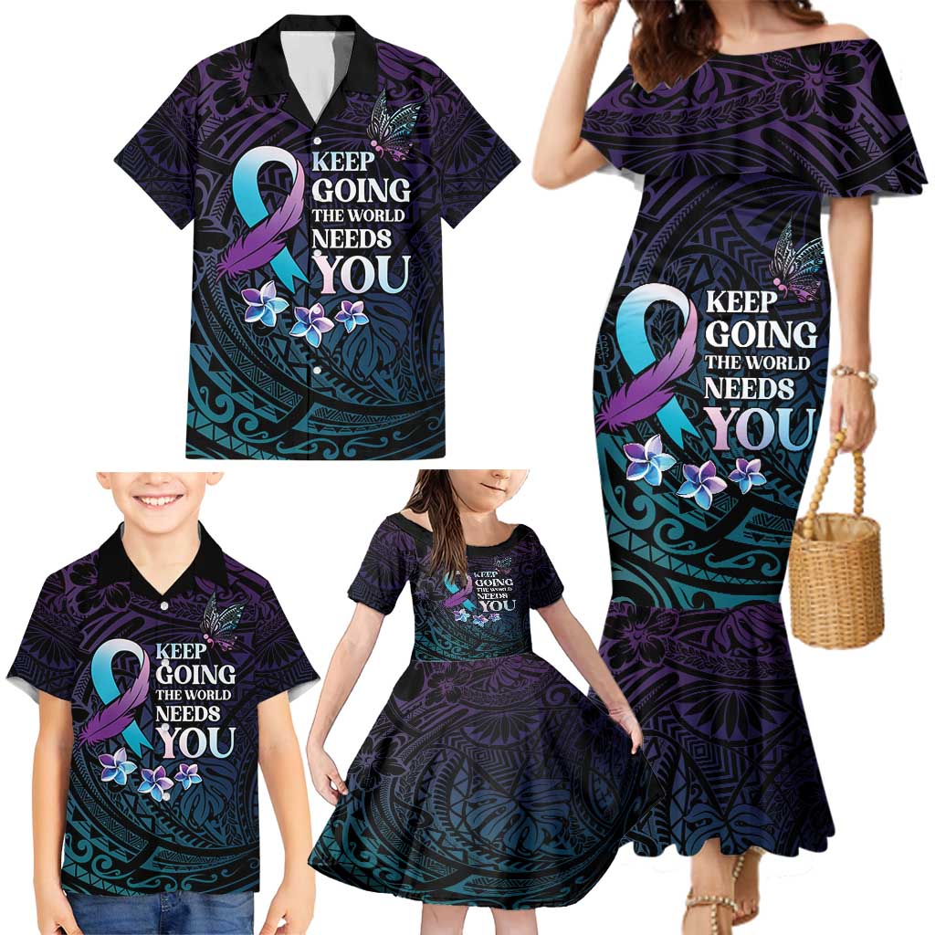 Polynesia Suicide Prevention Awareness Family Matching Mermaid Dress and Hawaiian Shirt Keep Going The World Needs You LT05 - Polynesian Pride