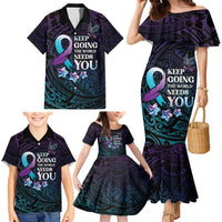 Polynesia Suicide Prevention Awareness Family Matching Mermaid Dress and Hawaiian Shirt Keep Going The World Needs You LT05 - Polynesian Pride