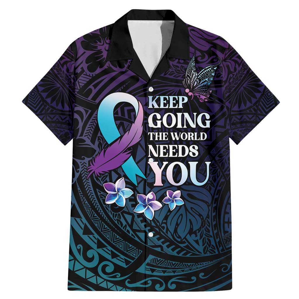 Polynesia Suicide Prevention Awareness Family Matching Mermaid Dress and Hawaiian Shirt Keep Going The World Needs You LT05 Dad's Shirt - Short Sleeve Purple - Polynesian Pride
