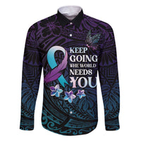 Polynesia Suicide Prevention Awareness Family Matching Off The Shoulder Long Sleeve Dress and Hawaiian Shirt Keep Going The World Needs You LT05 Dad's Shirt - Long Sleeve Purple - Polynesian Pride