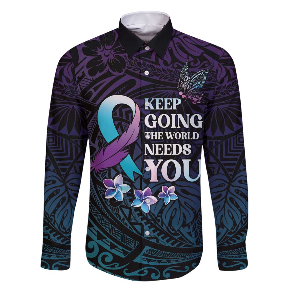 Polynesia Suicide Prevention Awareness Family Matching Short Sleeve Bodycon Dress and Hawaiian Shirt Keep Going The World Needs You LT05 Dad's Shirt - Long Sleeve Purple - Polynesian Pride