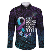 Polynesia Suicide Prevention Awareness Family Matching Short Sleeve Bodycon Dress and Hawaiian Shirt Keep Going The World Needs You LT05 Dad's Shirt - Long Sleeve Purple - Polynesian Pride