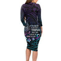 Polynesia Suicide Prevention Awareness Long Sleeve Bodycon Dress Keep Going The World Needs You LT05 - Polynesian Pride