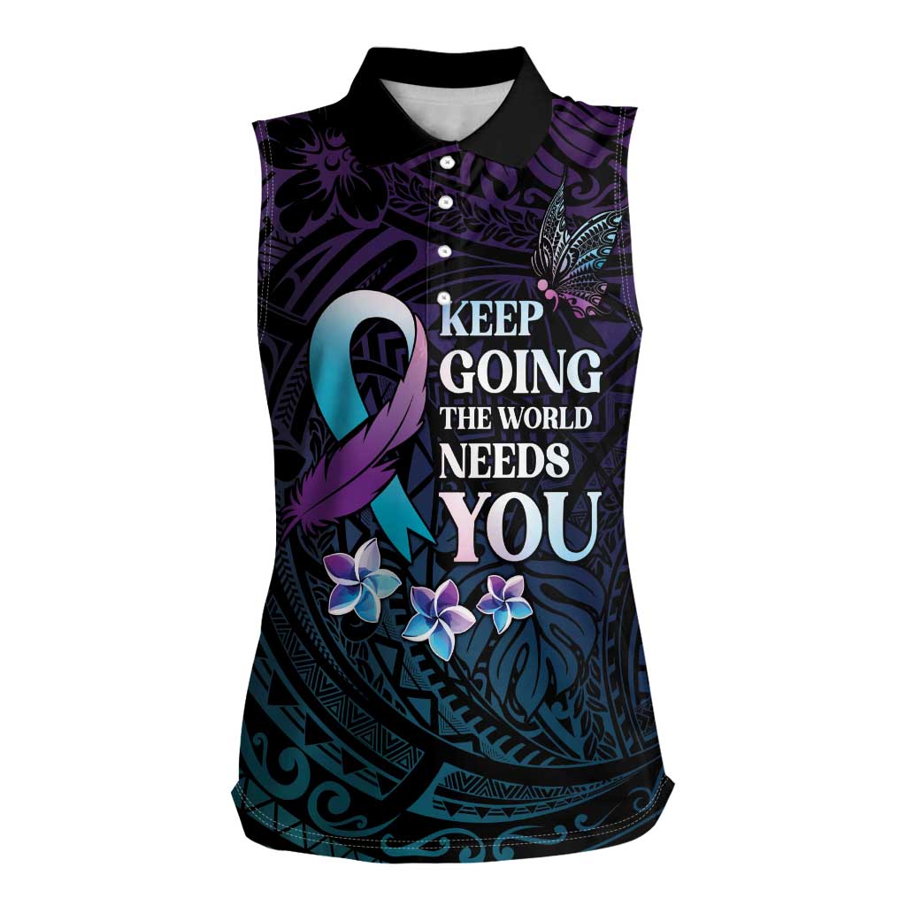 Polynesia Suicide Prevention Awareness Women Sleeveless Polo Shirt Keep Going The World Needs You LT05 Female Purple - Polynesian Pride