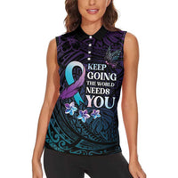 Polynesia Suicide Prevention Awareness Women Sleeveless Polo Shirt Keep Going The World Needs You LT05 - Polynesian Pride