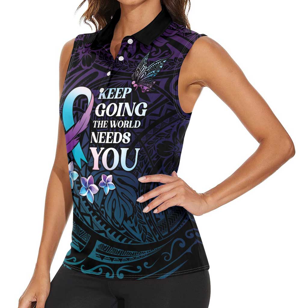Polynesia Suicide Prevention Awareness Women Sleeveless Polo Shirt Keep Going The World Needs You LT05 - Polynesian Pride
