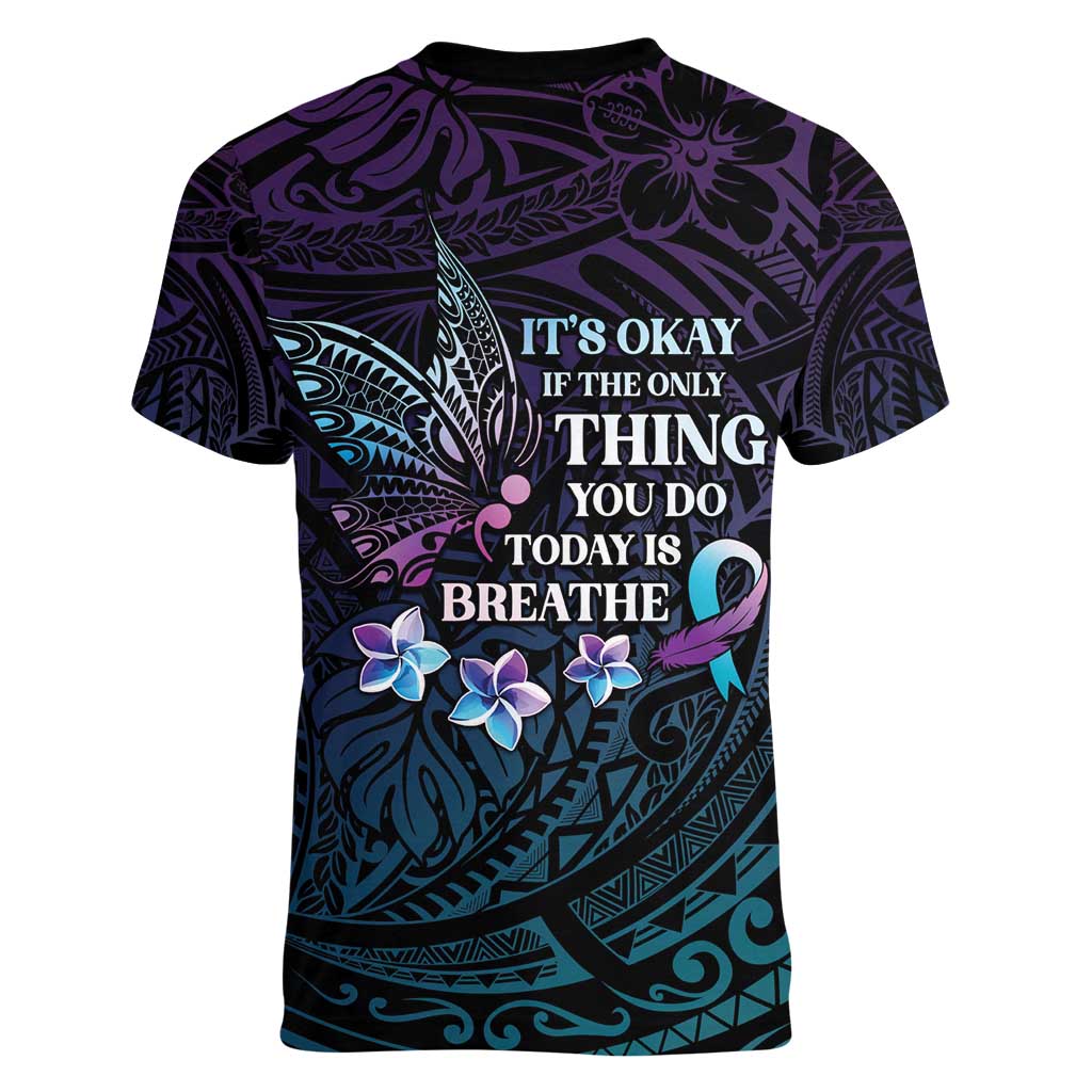 Polynesia Suicide Prevention Awareness Women V-Neck T-Shirt Keep Going The World Needs You