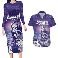 Aloha Hawaii Kauai Island Couples Matching Long Sleeve Bodycon Dress and Hawaiian Shirt Hula Till You Drop LT05 Purple - Polynesian Pride