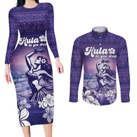 Aloha Hawaii Kauai Island Couples Matching Long Sleeve Bodycon Dress and Long Sleeve Button Shirt Hula Till You Drop LT05 Purple - Polynesian Pride