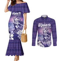 Aloha Hawaii Kauai Island Couples Matching Mermaid Dress and Long Sleeve Button Shirt Hula Till You Drop LT05 Purple - Polynesian Pride