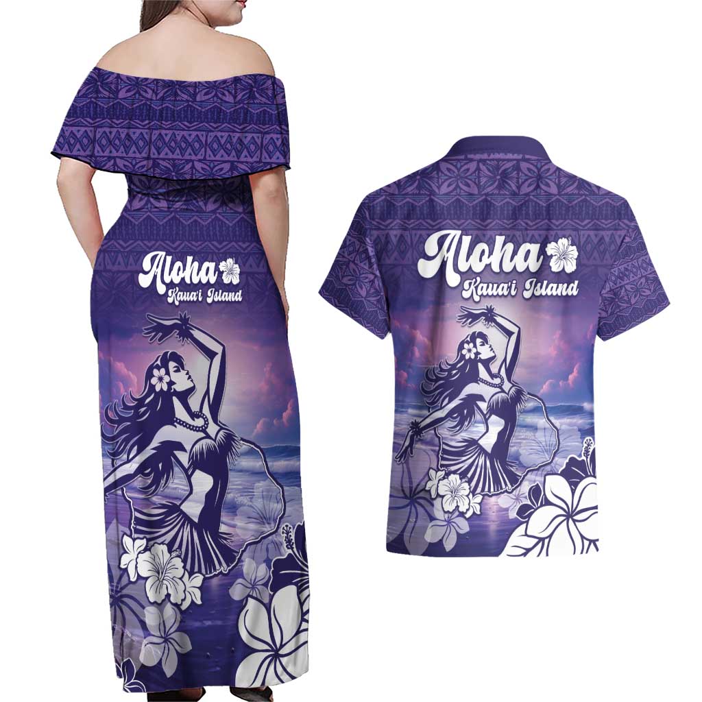 Aloha Hawaii Kauai Island Couples Matching Off Shoulder Maxi Dress and Hawaiian Shirt Hula Till You Drop LT05 - Polynesian Pride