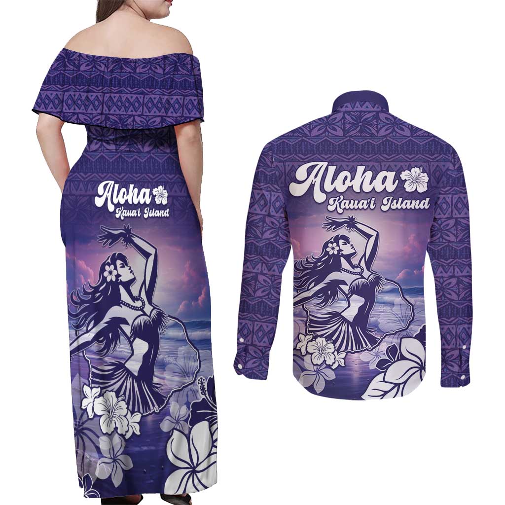 Aloha Hawaii Kauai Island Couples Matching Off Shoulder Maxi Dress and Long Sleeve Button Shirt Hula Till You Drop LT05 - Polynesian Pride