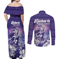 Aloha Hawaii Kauai Island Couples Matching Off Shoulder Maxi Dress and Long Sleeve Button Shirt Hula Till You Drop LT05 - Polynesian Pride