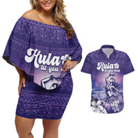 Aloha Hawaii Kauai Island Couples Matching Off Shoulder Short Dress and Hawaiian Shirt Hula Till You Drop LT05 Purple - Polynesian Pride