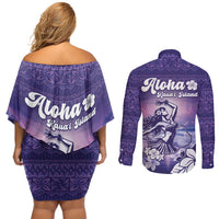 Aloha Hawaii Kauai Island Couples Matching Off Shoulder Short Dress and Long Sleeve Button Shirt Hula Till You Drop LT05 - Polynesian Pride
