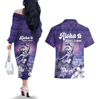 Aloha Hawaii Kauai Island Couples Matching Off The Shoulder Long Sleeve Dress and Hawaiian Shirt Hula Till You Drop LT05 - Polynesian Pride