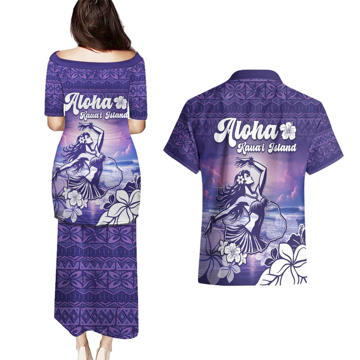 Aloha Hawaii Kauai Island Couples Matching Puletasi and Hawaiian Shirt Hula Till You Drop LT05 - Polynesian Pride
