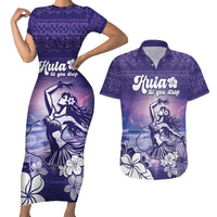 Aloha Hawaii Kauai Island Couples Matching Short Sleeve Bodycon Dress and Hawaiian Shirt Hula Till You Drop LT05 Purple - Polynesian Pride