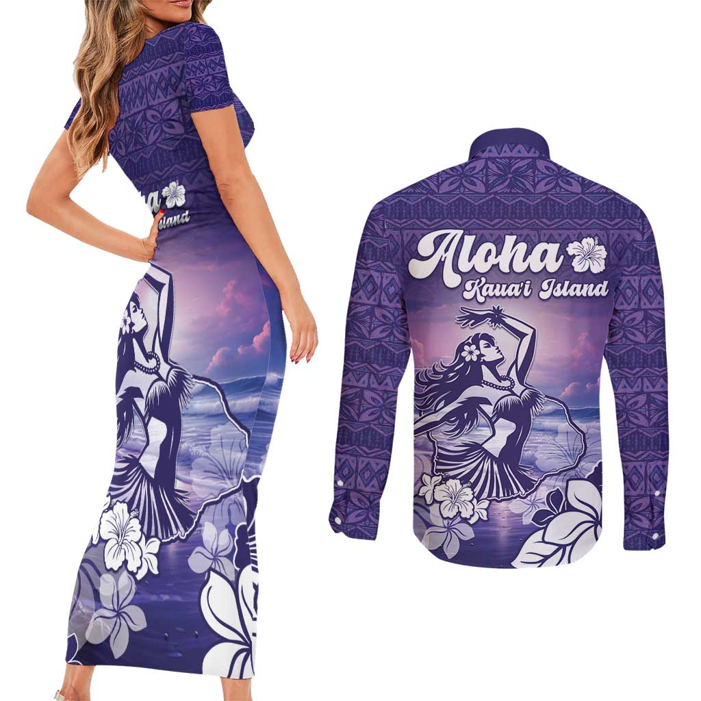 Aloha Hawaii Kauai Island Couples Matching Short Sleeve Bodycon Dress and Long Sleeve Button Shirt Hula Till You Drop LT05 - Polynesian Pride