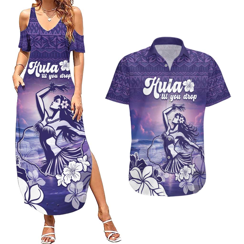 Aloha Hawaii Kauai Island Couples Matching Summer Maxi Dress and Hawaiian Shirt Hula Till You Drop LT05 Purple - Polynesian Pride