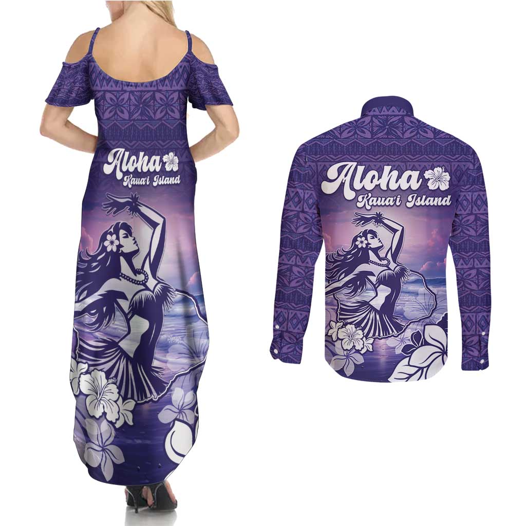 Aloha Hawaii Kauai Island Couples Matching Summer Maxi Dress and Long Sleeve Button Shirt Hula Till You Drop LT05 - Polynesian Pride