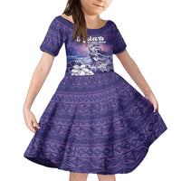 Aloha Hawaii Kauai Island Family Matching Off Shoulder Maxi Dress and Hawaiian Shirt Hula Till You Drop LT05 Daughter's Dress Purple - Polynesian Pride