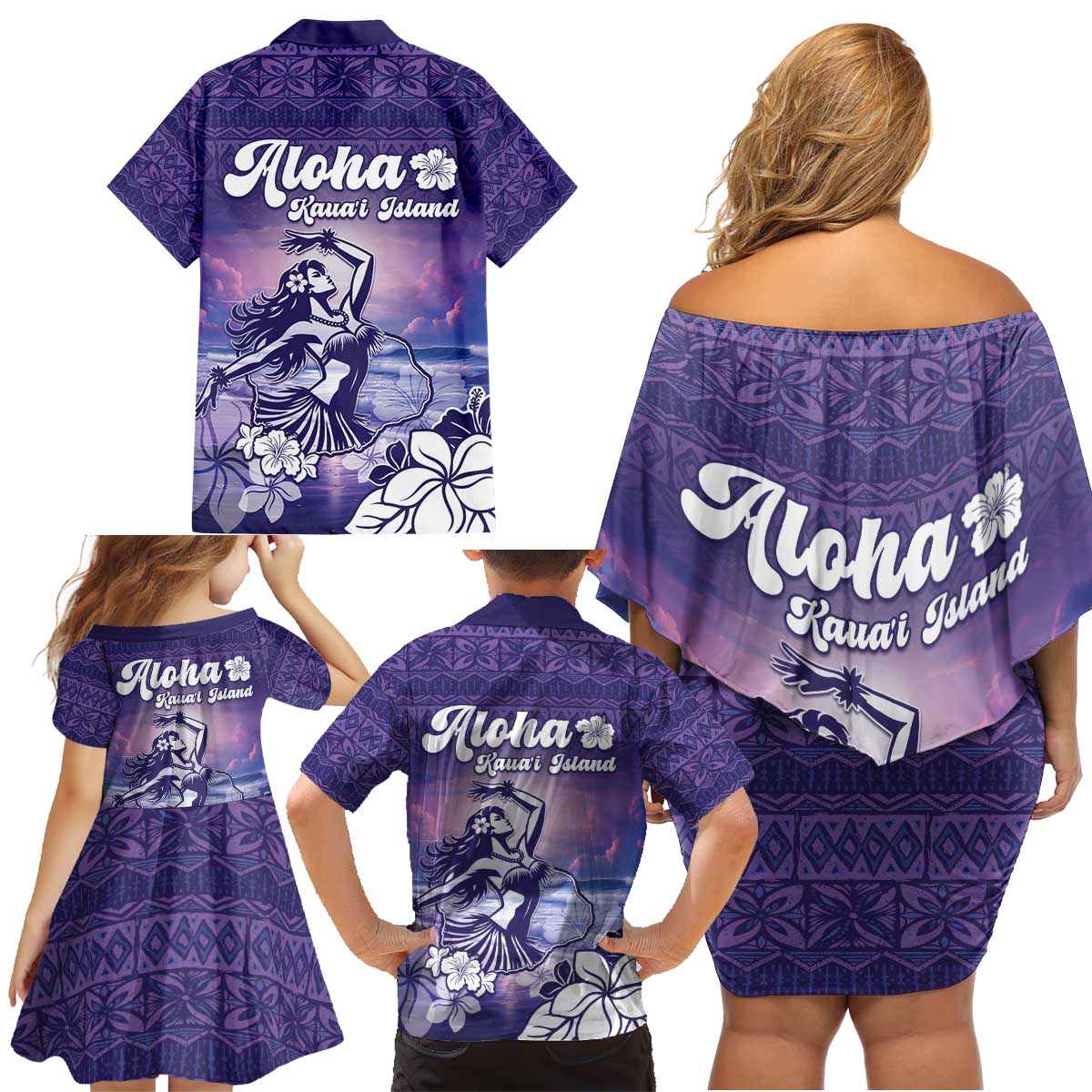 Aloha Hawaii Kauai Island Family Matching Off Shoulder Short Dress and Hawaiian Shirt Hula Till You Drop LT05 - Polynesian Pride