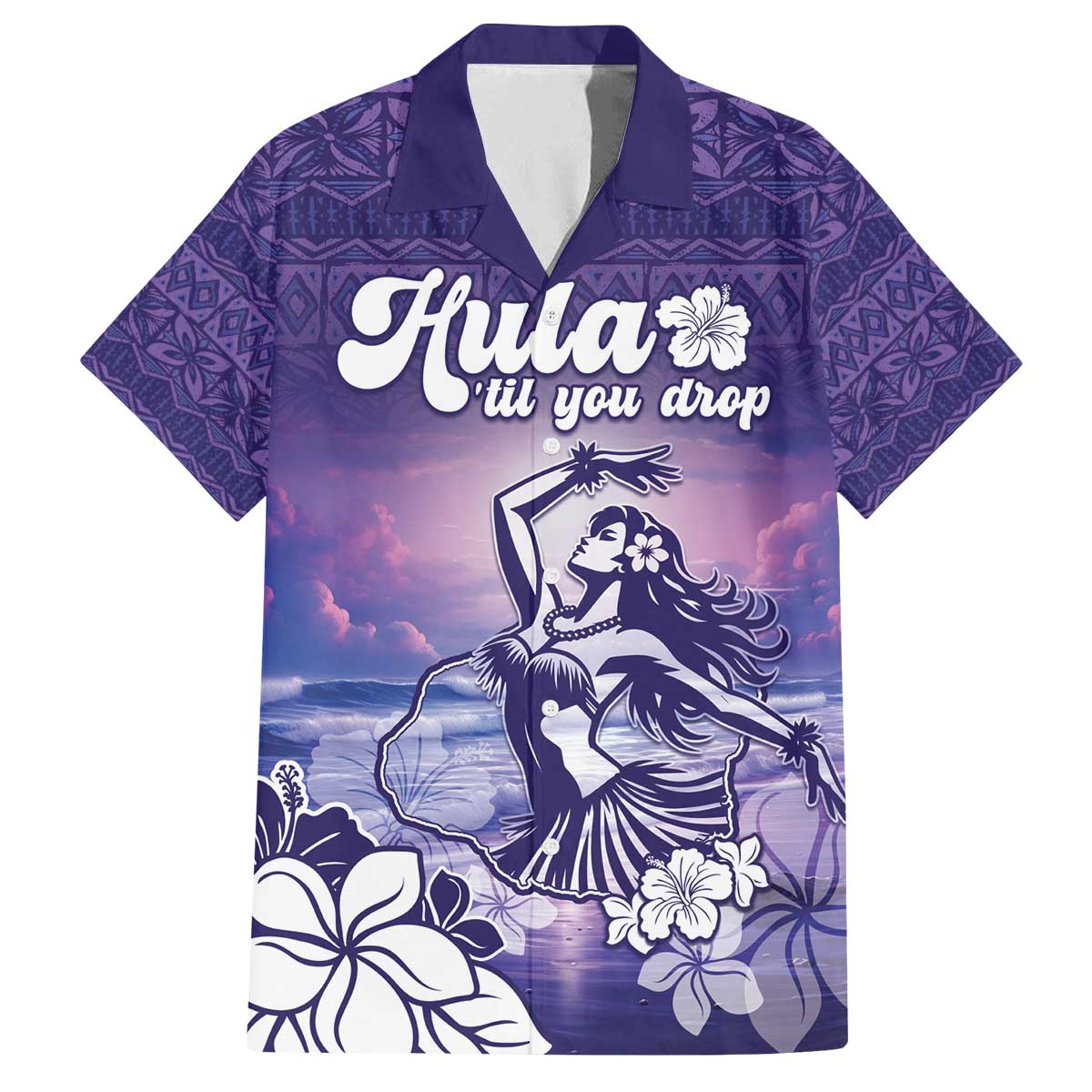 Aloha Hawaii Kauai Island Family Matching Off Shoulder Short Dress and Hawaiian Shirt Hula Till You Drop LT05 Dad's Shirt - Short Sleeve Purple - Polynesian Pride