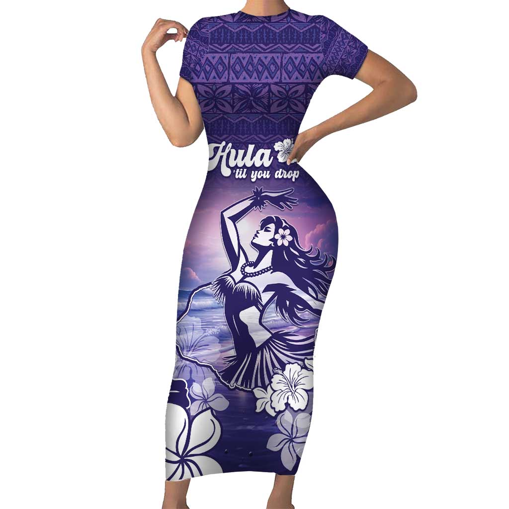 Aloha Hawaii Kauai Island Family Matching Short Sleeve Bodycon Dress and Hawaiian Shirt Hula Till You Drop LT05 Mom's Dress Purple - Polynesian Pride