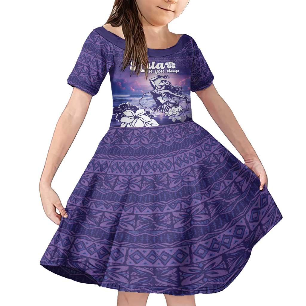 Aloha Hawaii Kauai Island Family Matching Summer Maxi Dress and Hawaiian Shirt Hula Till You Drop LT05 Daughter's Dress Purple - Polynesian Pride