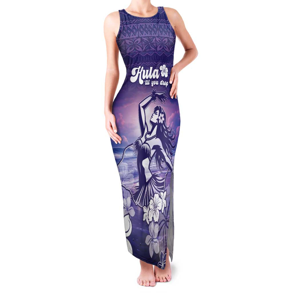 Aloha Hawaii Kauai Island Family Matching Tank Maxi Dress and Hawaiian Shirt Hula Till You Drop LT05 Mom's Dress Purple - Polynesian Pride
