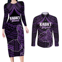 Personalised Hawaii Kauai Island Couples Matching Long Sleeve Bodycon Dress and Long Sleeve Button Shirt Rooster Tribal Tattoo Simple Style LT05 Purple - Polynesian Pride