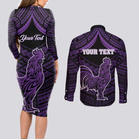 Personalised Hawaii Kauai Island Couples Matching Long Sleeve Bodycon Dress and Long Sleeve Button Shirt Rooster Tribal Tattoo Simple Style LT05 - Polynesian Pride