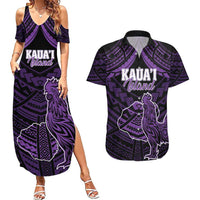 Personalised Hawaii Kauai Island Couples Matching Summer Maxi Dress and Hawaiian Shirt Rooster Tribal Tattoo Simple Style LT05 Purple - Polynesian Pride